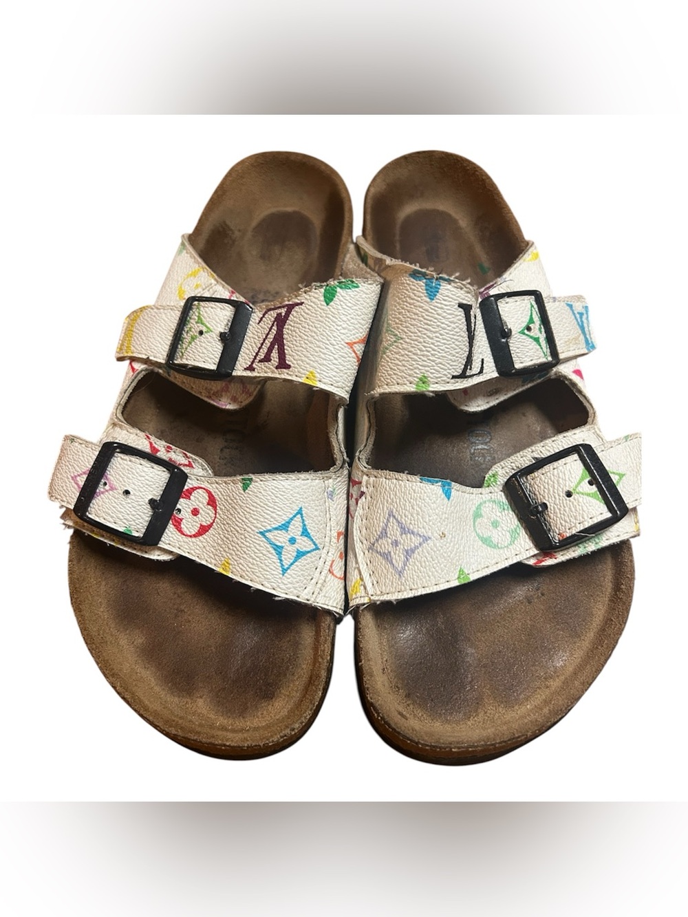 Birkenstock Designer-Inspired White Multicolor Buckle Sandals